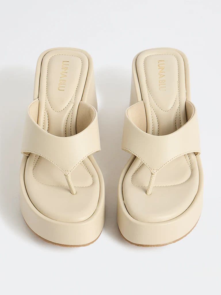 LUNA BLU Ivory Thong-Strap Platform Wedge Sandals — photo 2