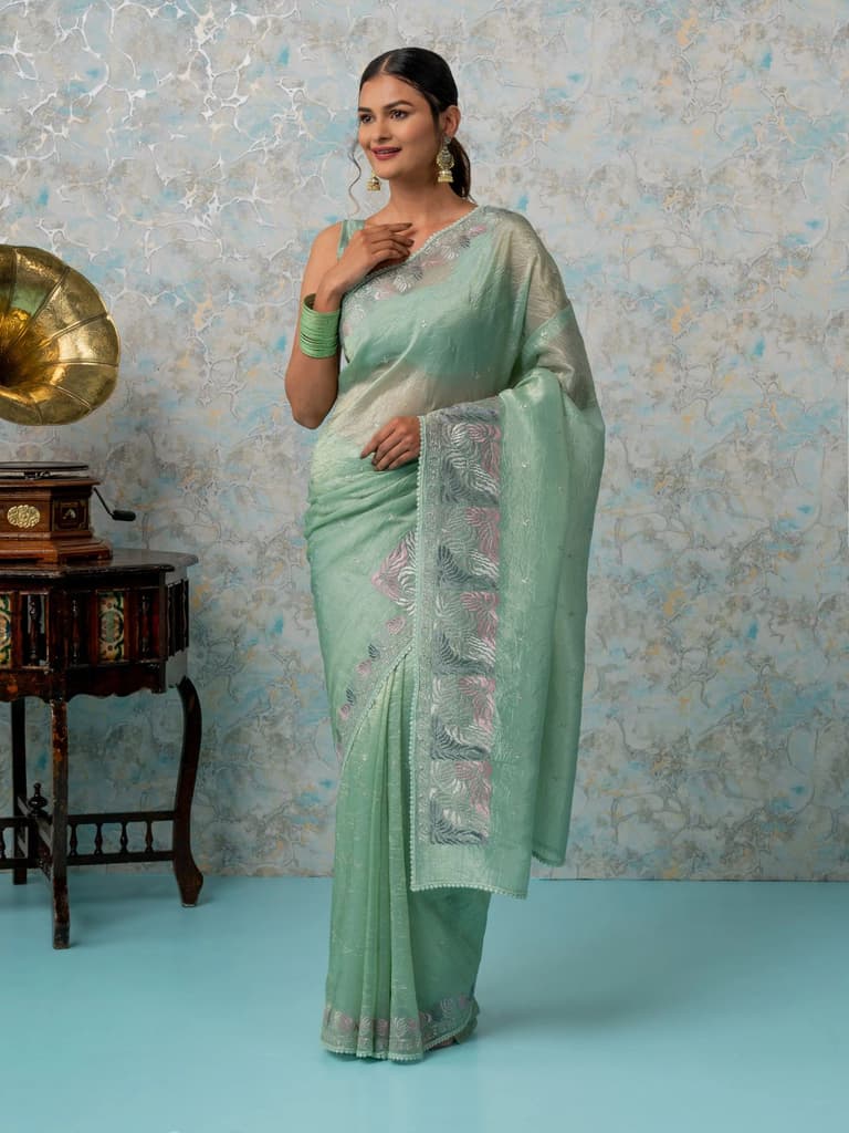Mimosa Women's Woven Design Banarasi Style Tissue Crush Saree With Blouse Piece : SA00002008PSFREE — photo 2