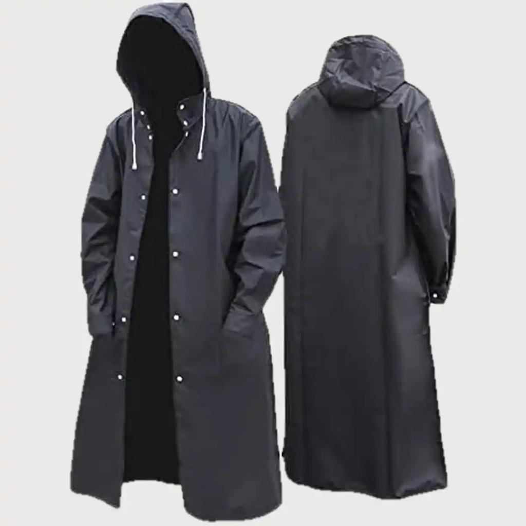 INFISPACE Adult Unisex Polyester RainCoat Poncho with Adjustable Cap and Cover Free Size Black Color — photo 2