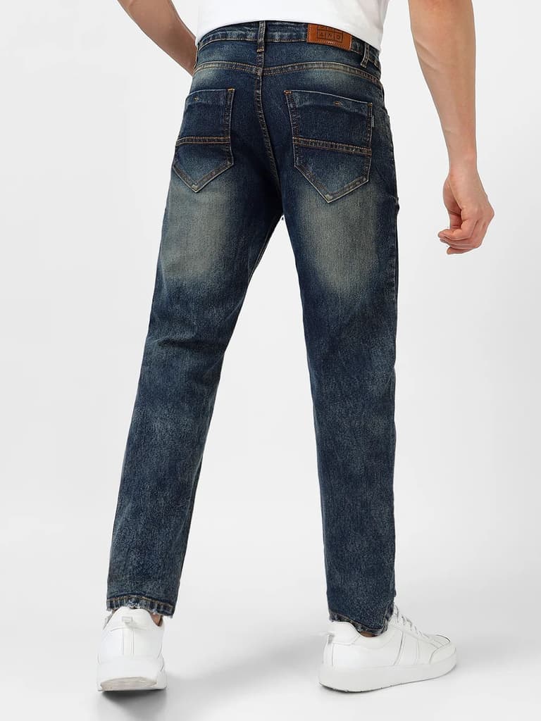 Men's Dark Blue Regular Fit Washed Jeans Stretchable — photo 3