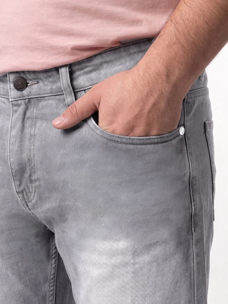 Plus Men's Ice Grey Relaxed Fit Washed Denim Jeans Non-Stretchable — photo 5