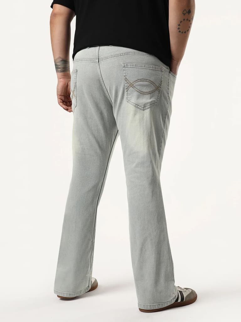 Plus Men's Ice Grey Bootcut Fit Mid Rise Tinted Heavy Washed Jeans Stretchable — photo 3