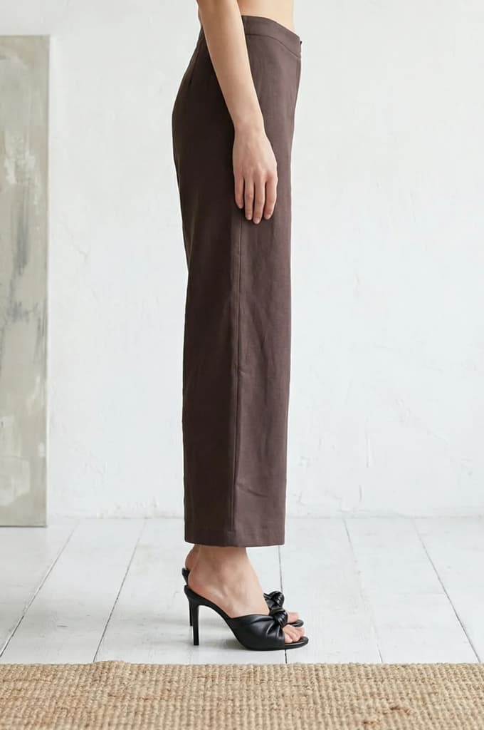 Navy Blue Solid Wide Leg Ankle Length High Rise Pants — photo 6