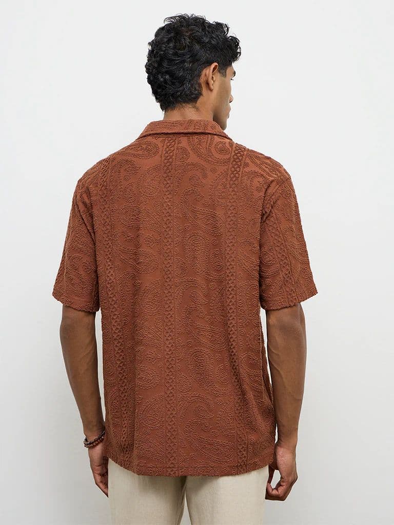 ETA Brown Paisley-Textured Relaxed-Fit Cotton-Blend Shirt — photo 4