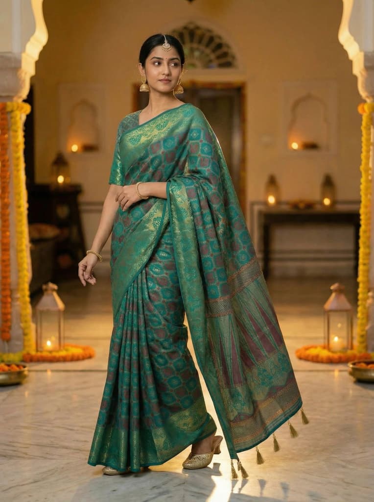 MIMOSA Women's Woven Design Patola Style Raw Silk Saree with Blouse Piece - Rama ( SA00003139RMFREE ) — photo 2