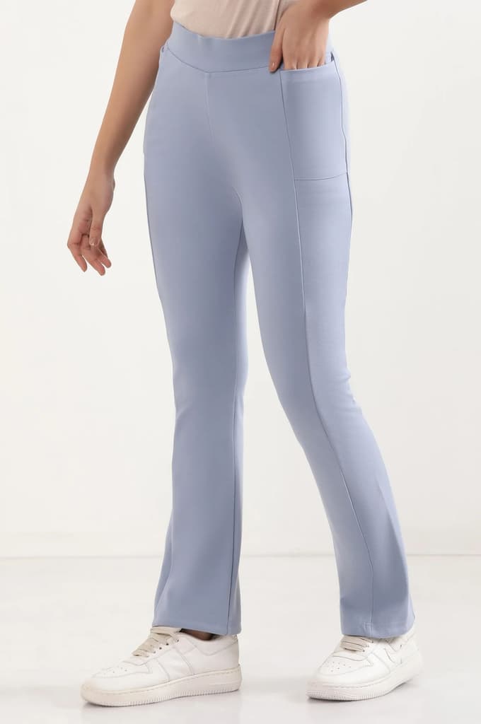 Blue Solid Flared Pants With Elasticated Waist — photo 3