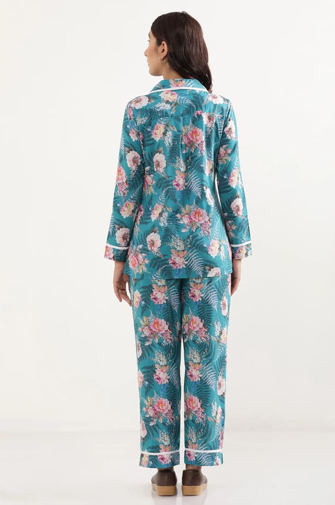 Green Floral Printed Straight Fit Cotton Palazzo With Elasticated Waist — photo 6