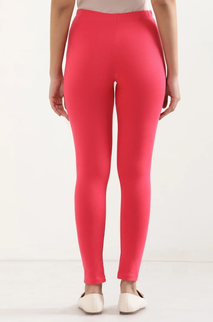 Pink Solid Skinny Fit Cotton Tights With Elasticated Waist — photo 3