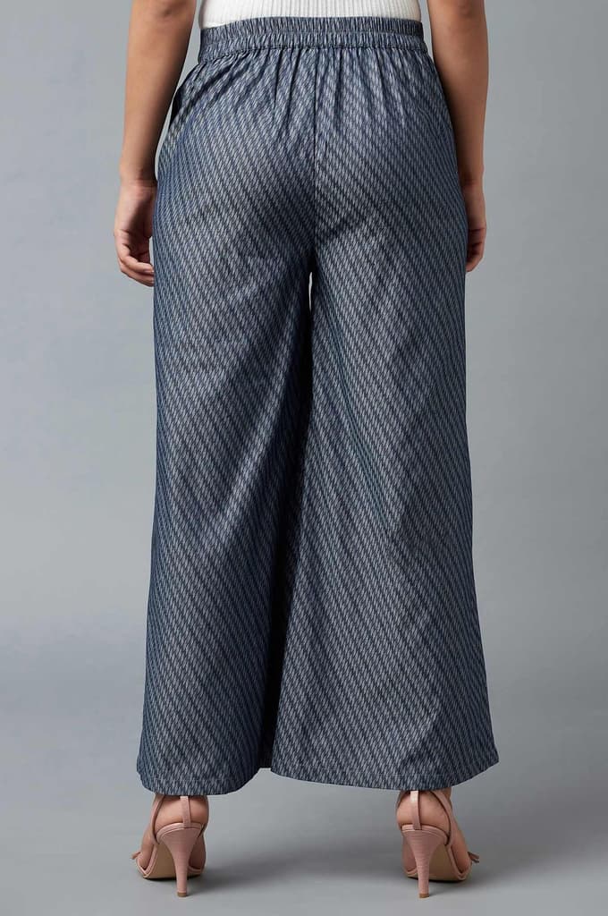 Blue Geometric Printed Flared Cotton Palazzo With Elasticated Waist — photo 2