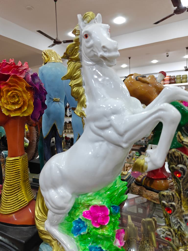 White Horse Statue | Decorative | Porcelain | Pink Flowers