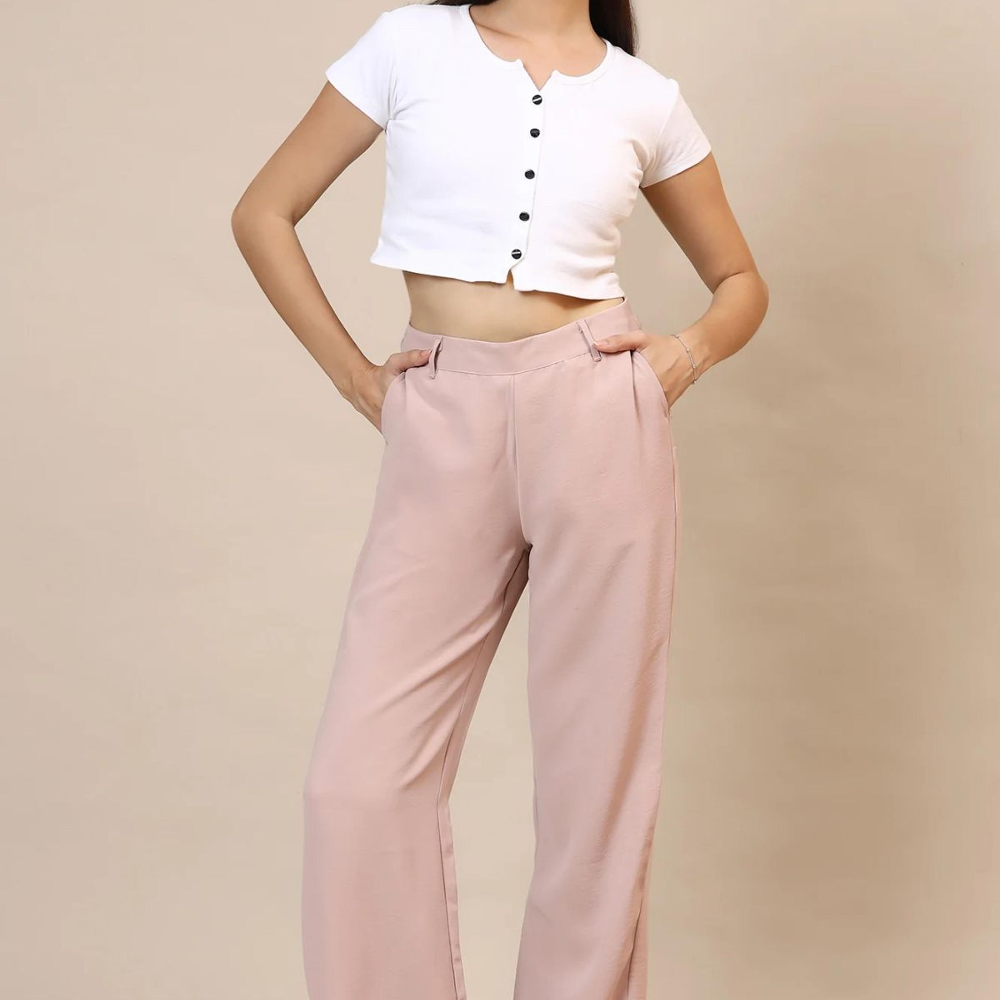 Pink Solid Straight Fit Woven Palazzo With Elasticated Waist