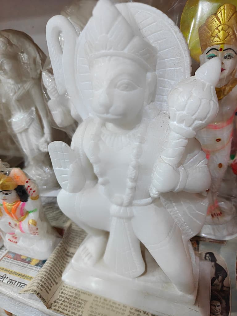 White Statue of a Hindu Deity | Marble | Gold Accents | Decorative