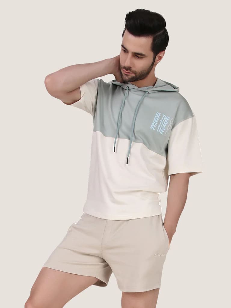 Unisex Blue & White Colourblock Half Sleeve Sweatshirt — photo 3