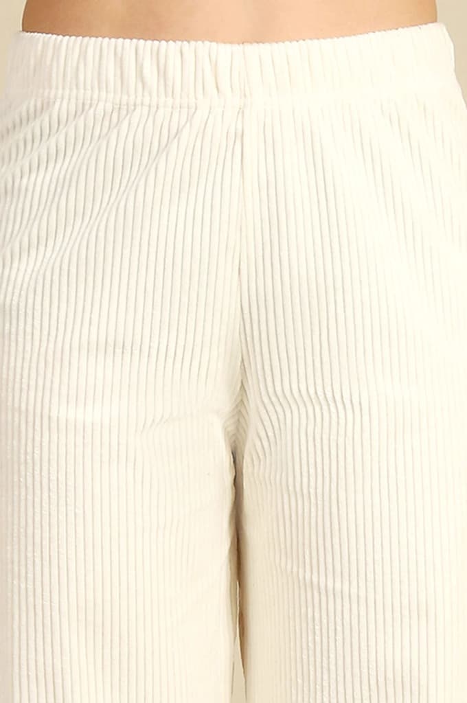Cream Solid Straight Fit Cotton Pants — photo 3