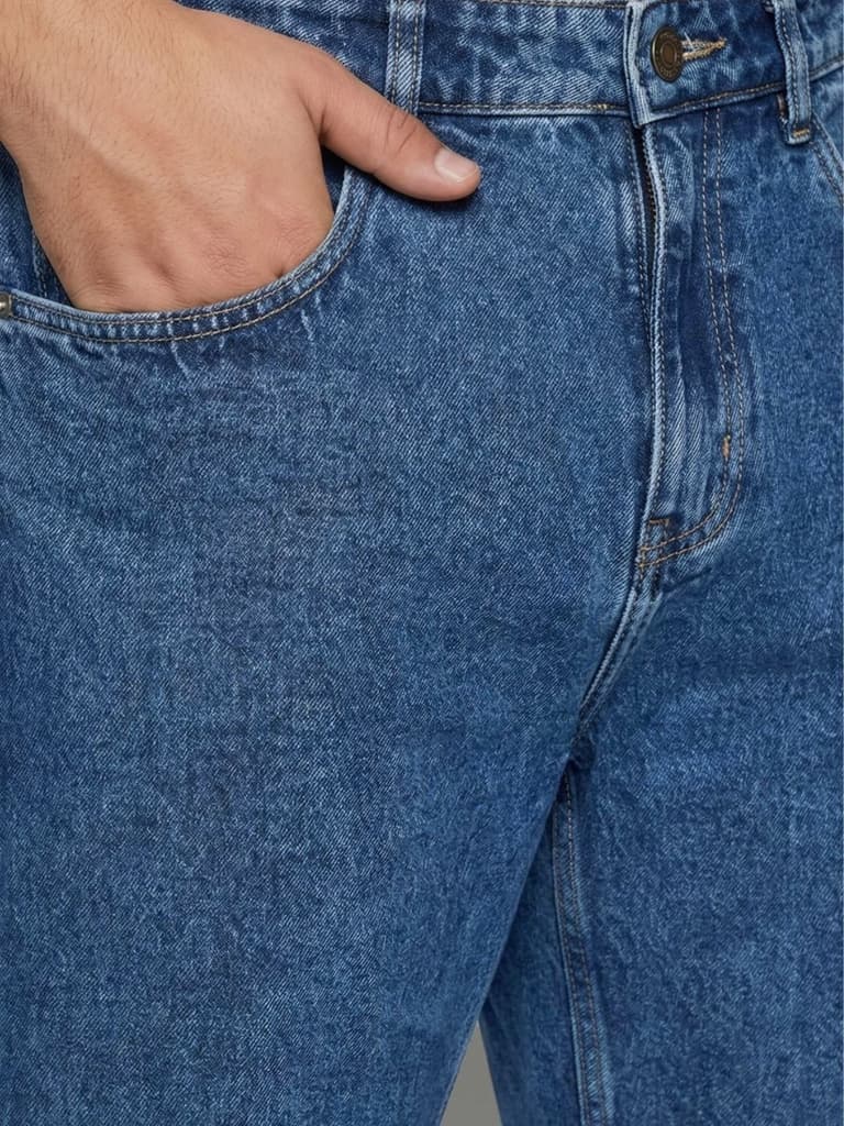 Plus Men's Light Blue Relaxed Fit Washed Denim Jeans Non-Stretchable — photo 5