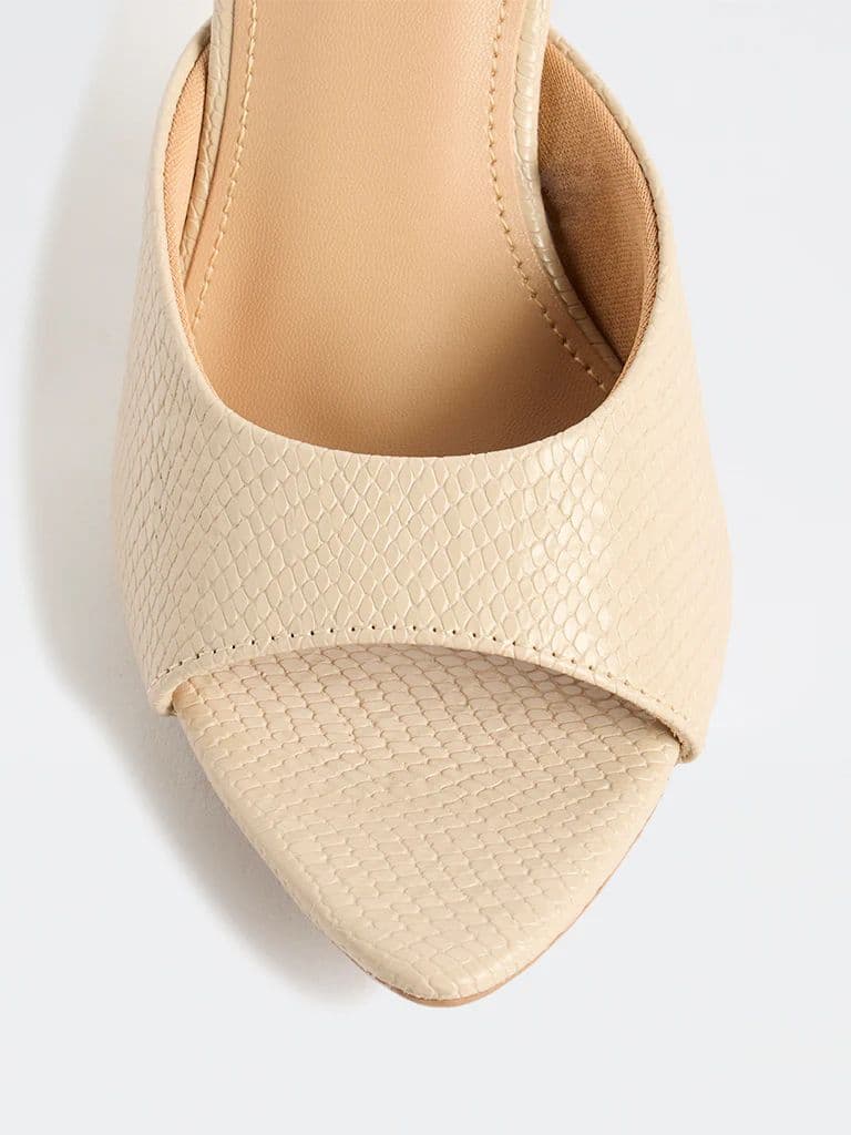LUNA BLU Beige Reptile-Textured Flared-Heel sandals — photo 4