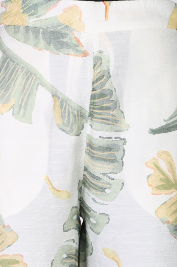 White Tropical Floral Printed Wide Leg Ankle Length Parallel Pants — photo 2
