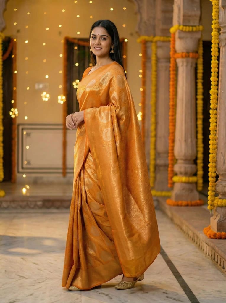 MIMOSA Women's Woven Design Kanjivaram Style Art Silk Saree with Blouse Piece - Mustard ( SA00002246MSFREE ) — photo 3