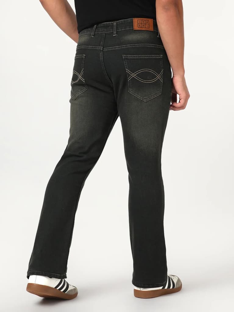 Men's Dark Grey Bootcut Fit Mid Rise Heavy Washed Jeans Stretchable — photo 4