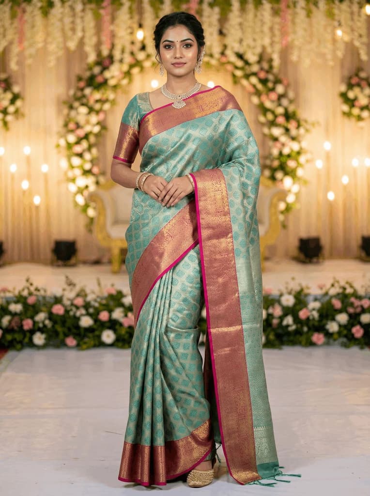 MIMOSA Women's Woven Design Kanjivaram Style Art Silk Saree with Blouse Piece - Rama (SA00002734RMFREE) — photo 3