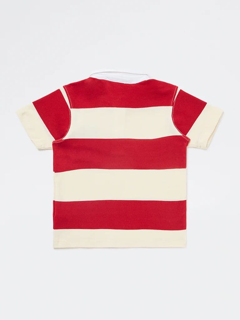 HOP Kids Boys Red Striped Cotton Polo T-Shirt — photo 5