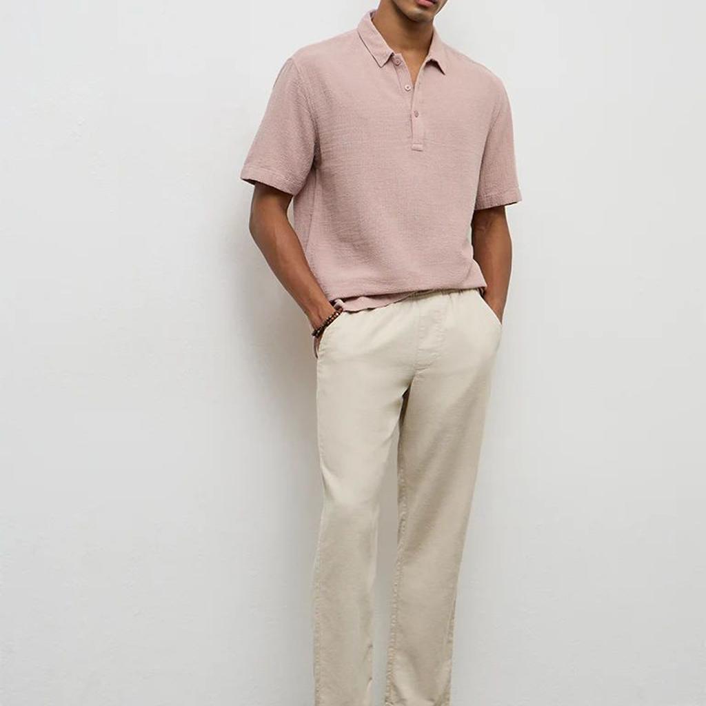 ETA Dusty Pink Textured Relaxed-Fit Cotton Polo T-Shirt