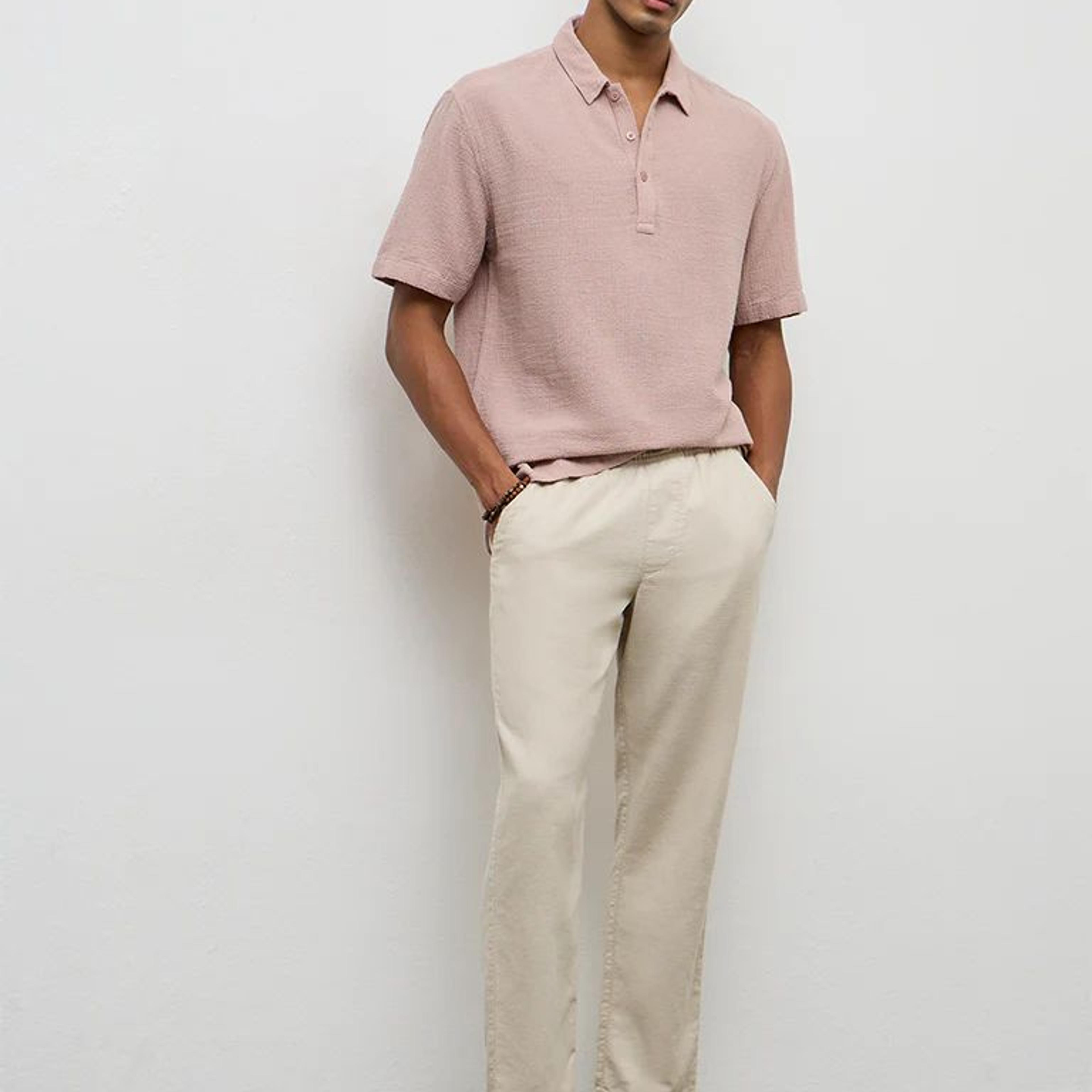 ETA Dusty Pink Textured Relaxed-Fit Cotton Polo T-Shirt