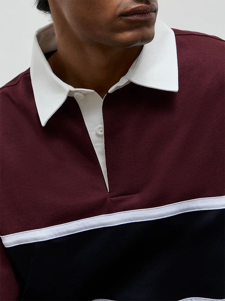 WES Casuals Wine Relaxed-Fit Cotton-Blend Polo T-Shirt — photo 4