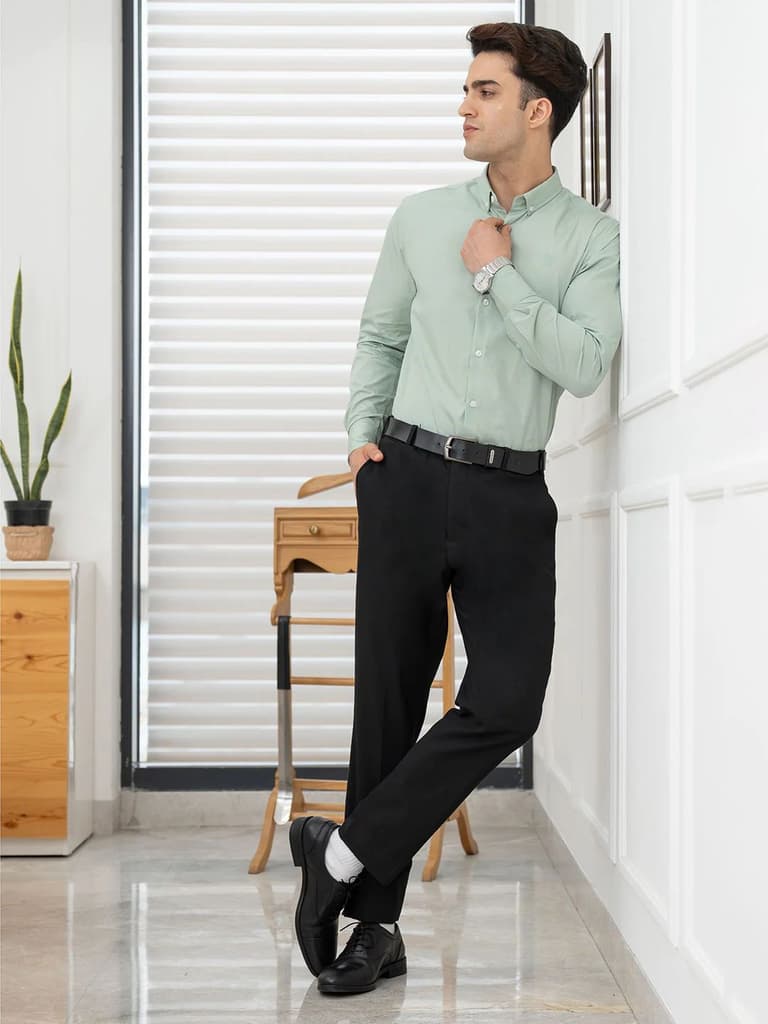 Shirts for Men in Light Green | Solid Full Sleeve Casual Shirt — photo 5