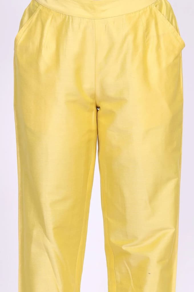 Yellow Solid Straight Fit Pants with Lace — photo 3
