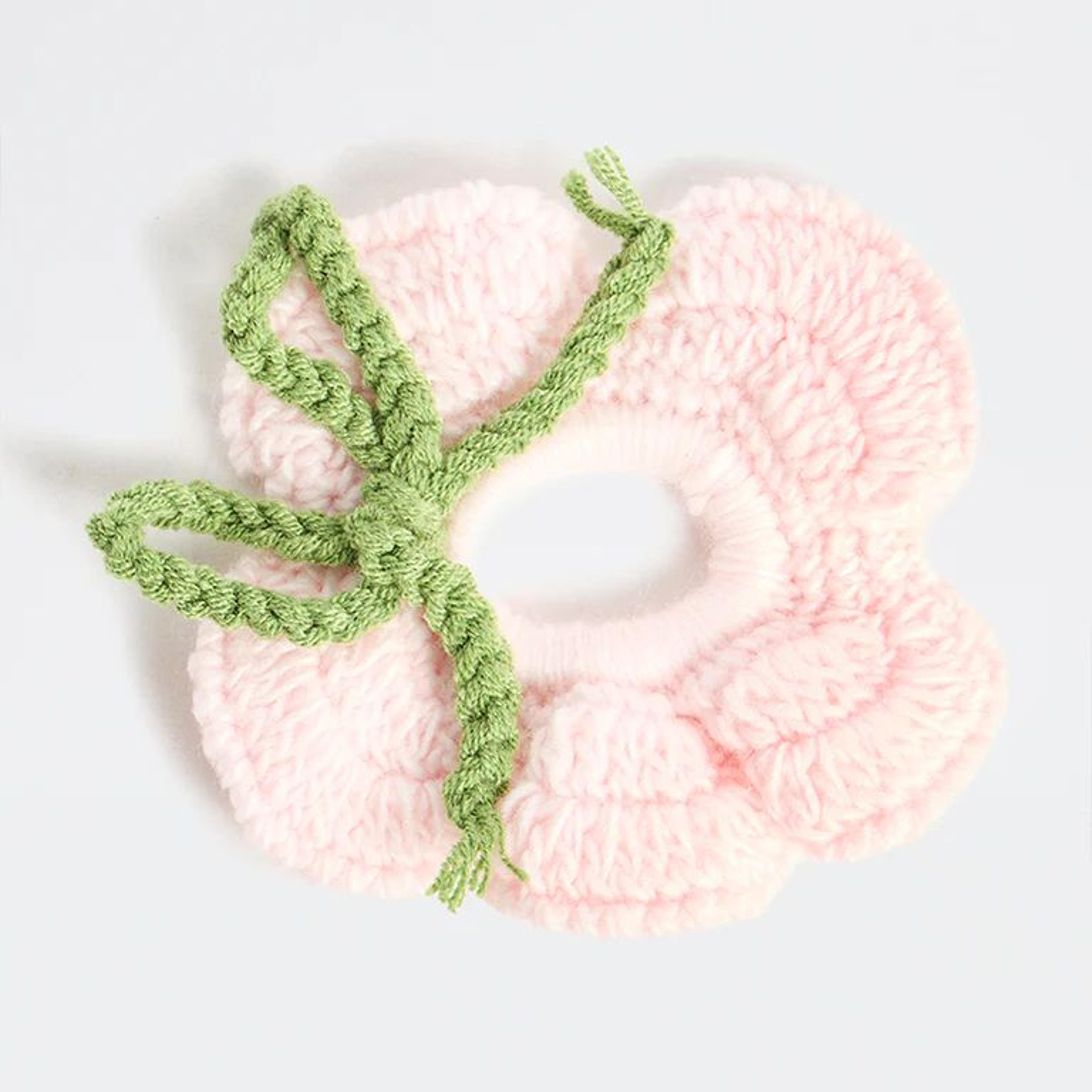 Westside Accessories Pink Floral Crochet Scrunchie