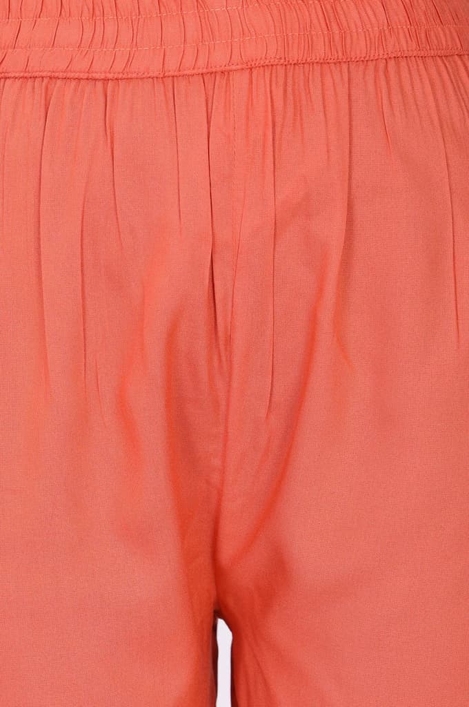 Peach Solid Pure Cotton Ankle Length Straight Pants — photo 3