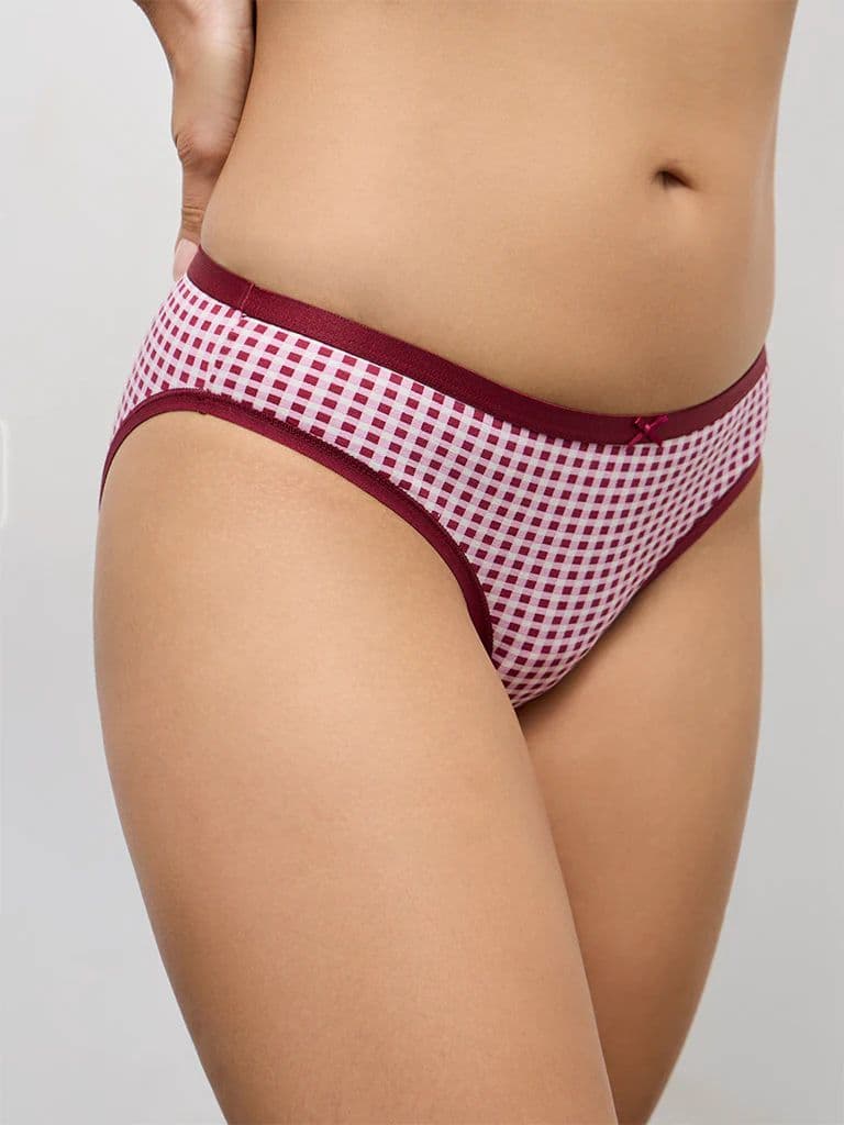 Wunderlove Maroon Printed Cotton-Blend Bikini Briefs - Pack of 3 — photo 3