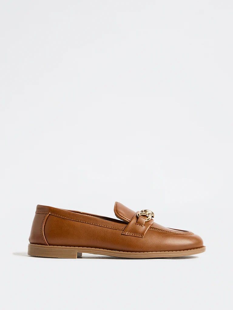 LUNA BLU Tan Metal-Detail Loafers — photo 3
