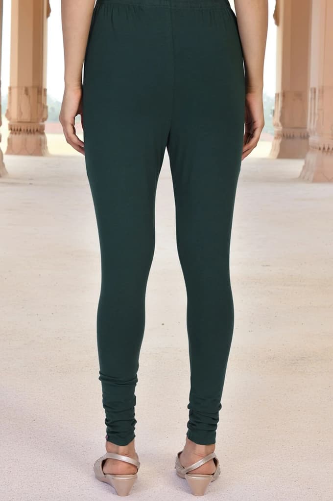 Green Solid Skinny Fit Cotton Tights — photo 4
