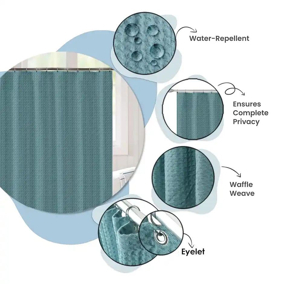 Lushomes Waffle Weave Shower Curtain - Aqua Blue | Thick Fabric | 70 x 72 inch | Rust-Resistant — photo 3