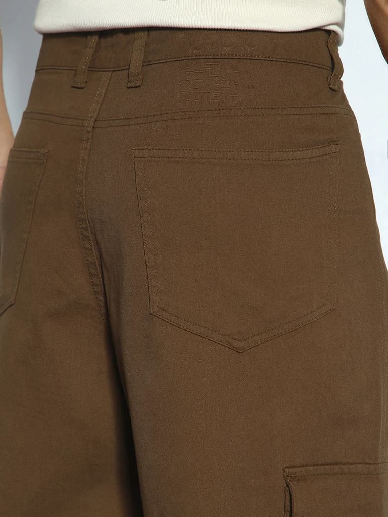 Men's Brown Loose Baggy Fit Cargo Chino Pant with 8 Pockets Stretchable — photo 8