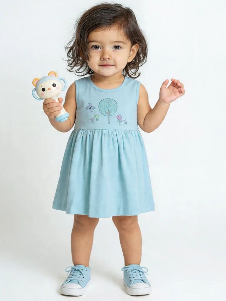 HOP Baby Girls Multicolour Printed A-Line Cotton Dress - Pack of 2