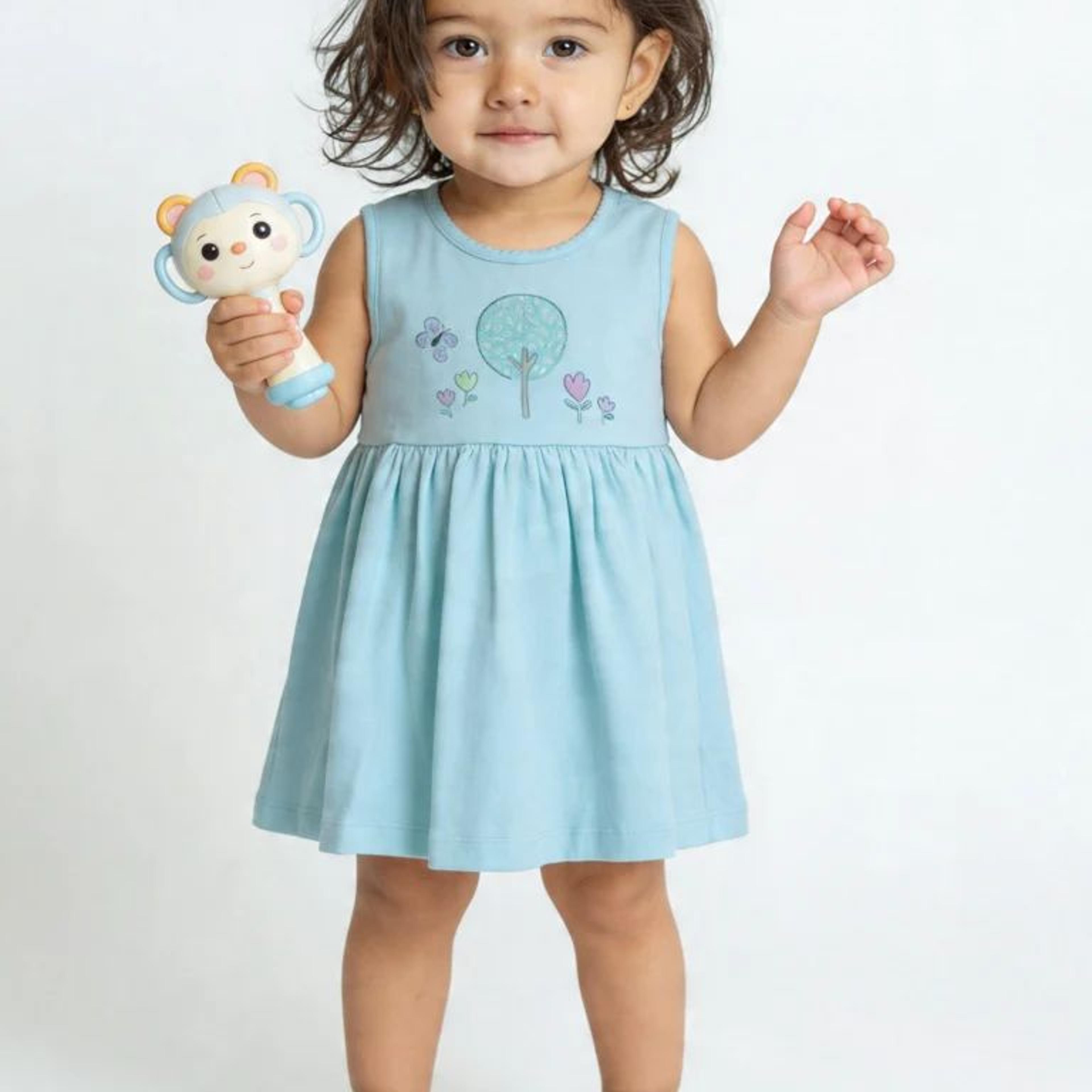HOP Baby Girls Multicolour Printed A-Line Cotton Dress - Pack of 2
