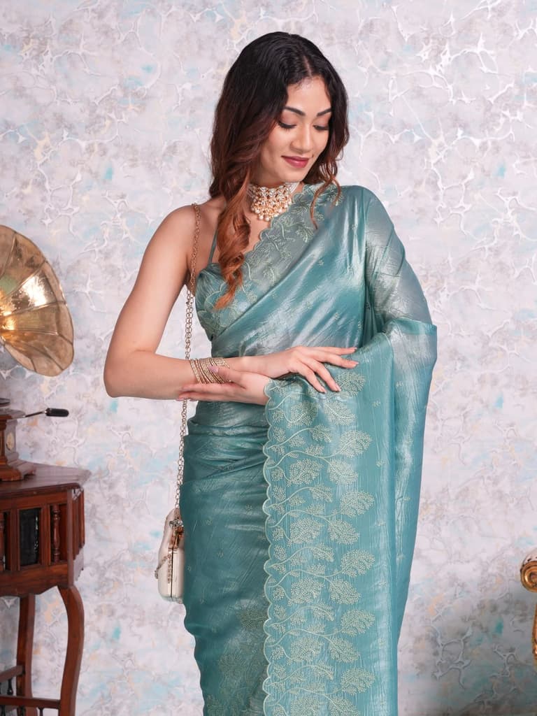 Mimosa Women's Woven Design Banarasi Style Tissue Crush Saree With Blouse Piece : SA00002013SFFREE — Saffire