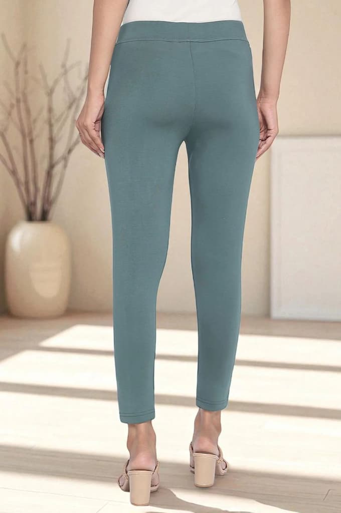 Green Solid Calf Length Tights — photo 4