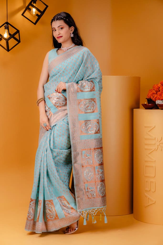 Mimosa Women's Woven Design Banarasi Style Art Silk Saree With Blouse Piece : SA00001807ANFREE — photo 4