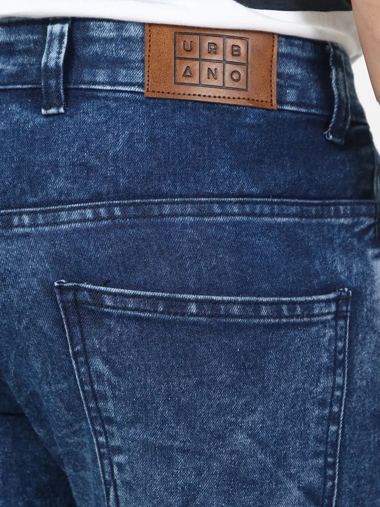 Men's Carbon Blue Regular Fit Washed Jeans Stretchable — photo 5