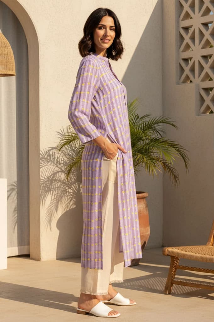 Purple Geometric Printed Rayon Straight Kurta — photo 5