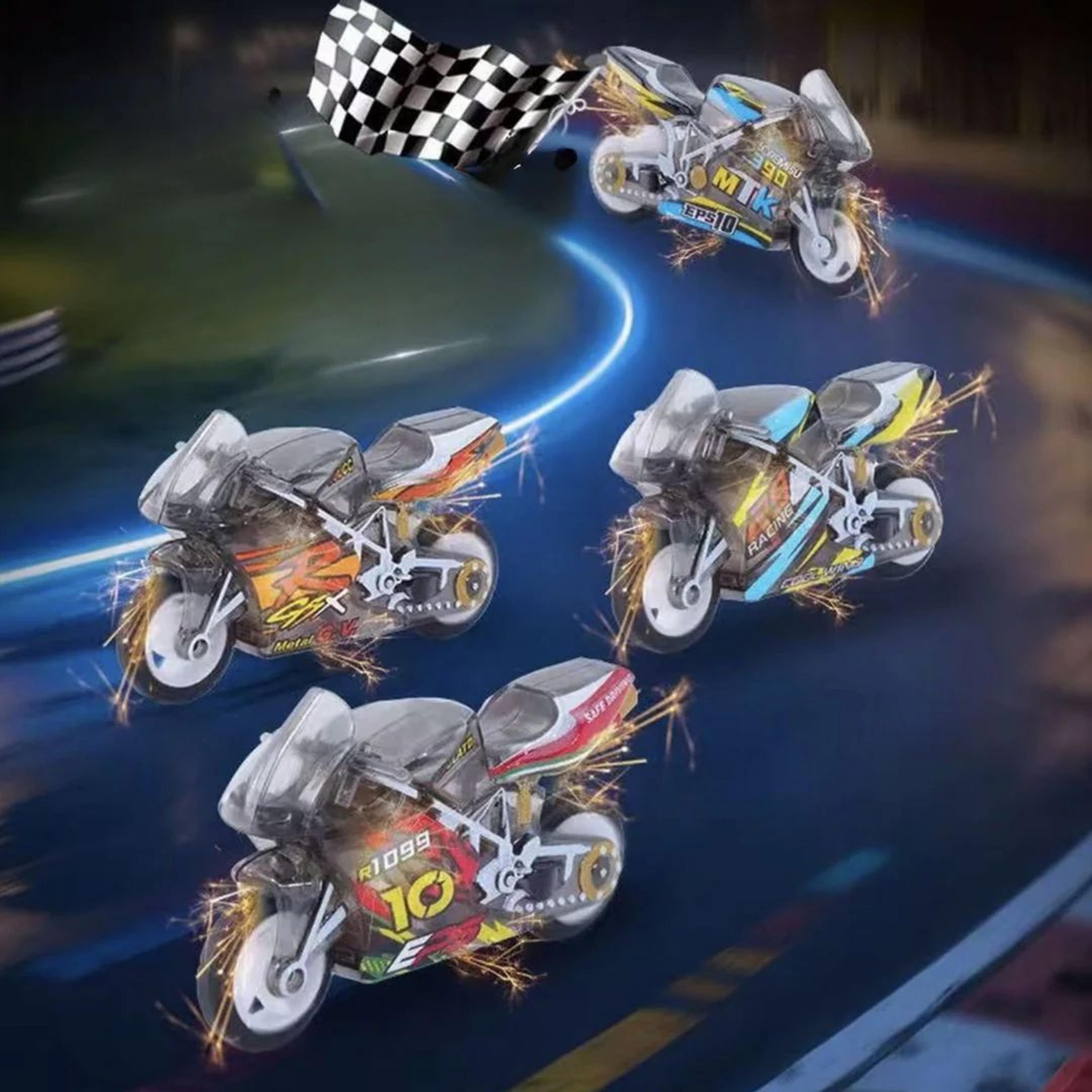 Mini Sparking Stunt Bike Toy – Pull Back, Pop Wheelies &amp; Ignite the Fun!