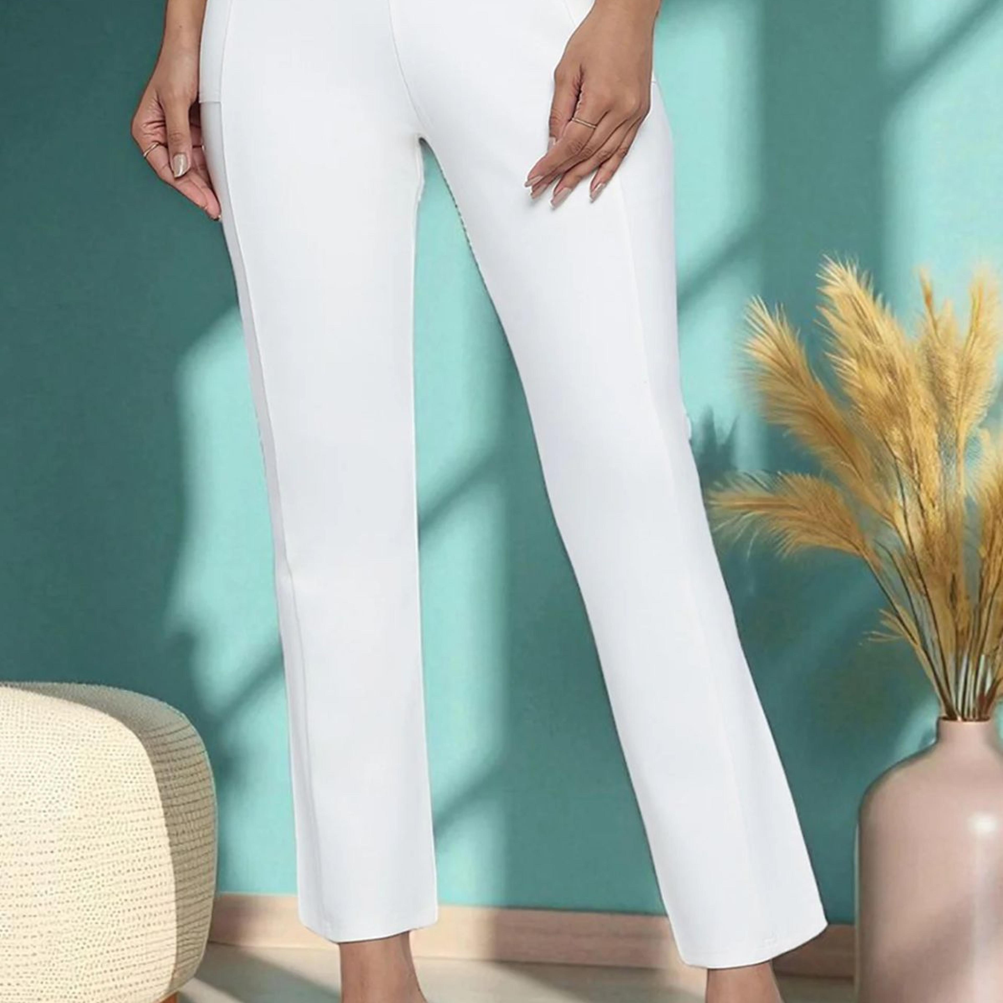 Off White Solid Mid Rise Tights in Ankle Length