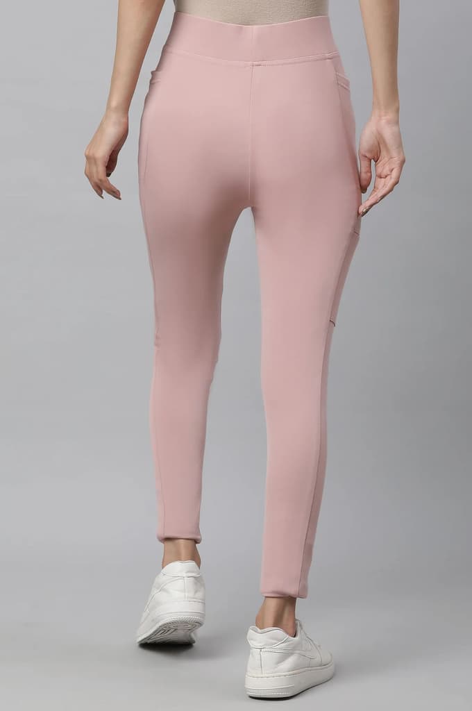 Pink Solid Skinny Fit Tights With Elasticated Waist — photo 3