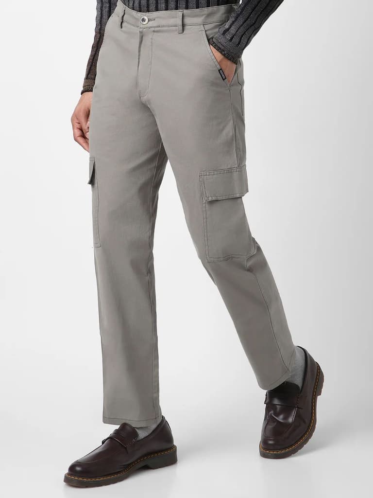 Men's Light Grey Regular Fit Solid Cargo Chino Pant with 6 Pockets Stretchable — photo 2