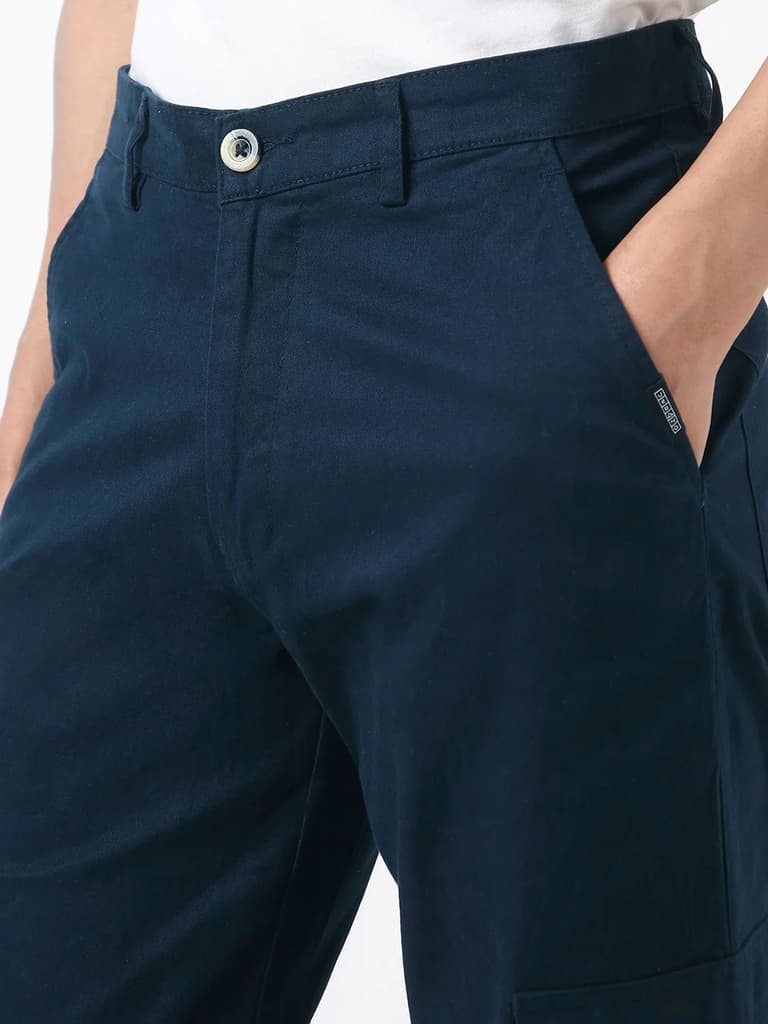 Men's Navy Regular Fit Solid Cargo Chino Pant with 6 Pockets Stretchable — photo 6