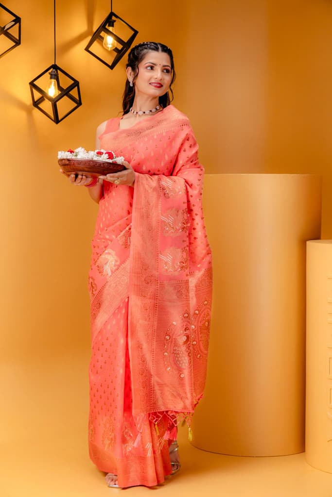 Mimosa Women's Woven Design Banarasi Style Art Silk Saree With Blouse Piece : SA00001809GJFREE — photo 5